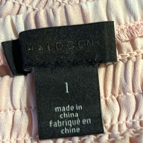 HALOGEN Blouse L Scrolling Pink Variegated Smocked Puff Sleeve Scrolling Fairy - Picture 7 of 12